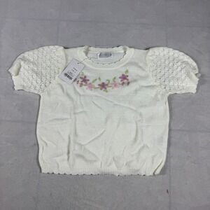 NWT Knit Mix Womens Knit French Commuter T-Shirt White Elegant Embroidered Small